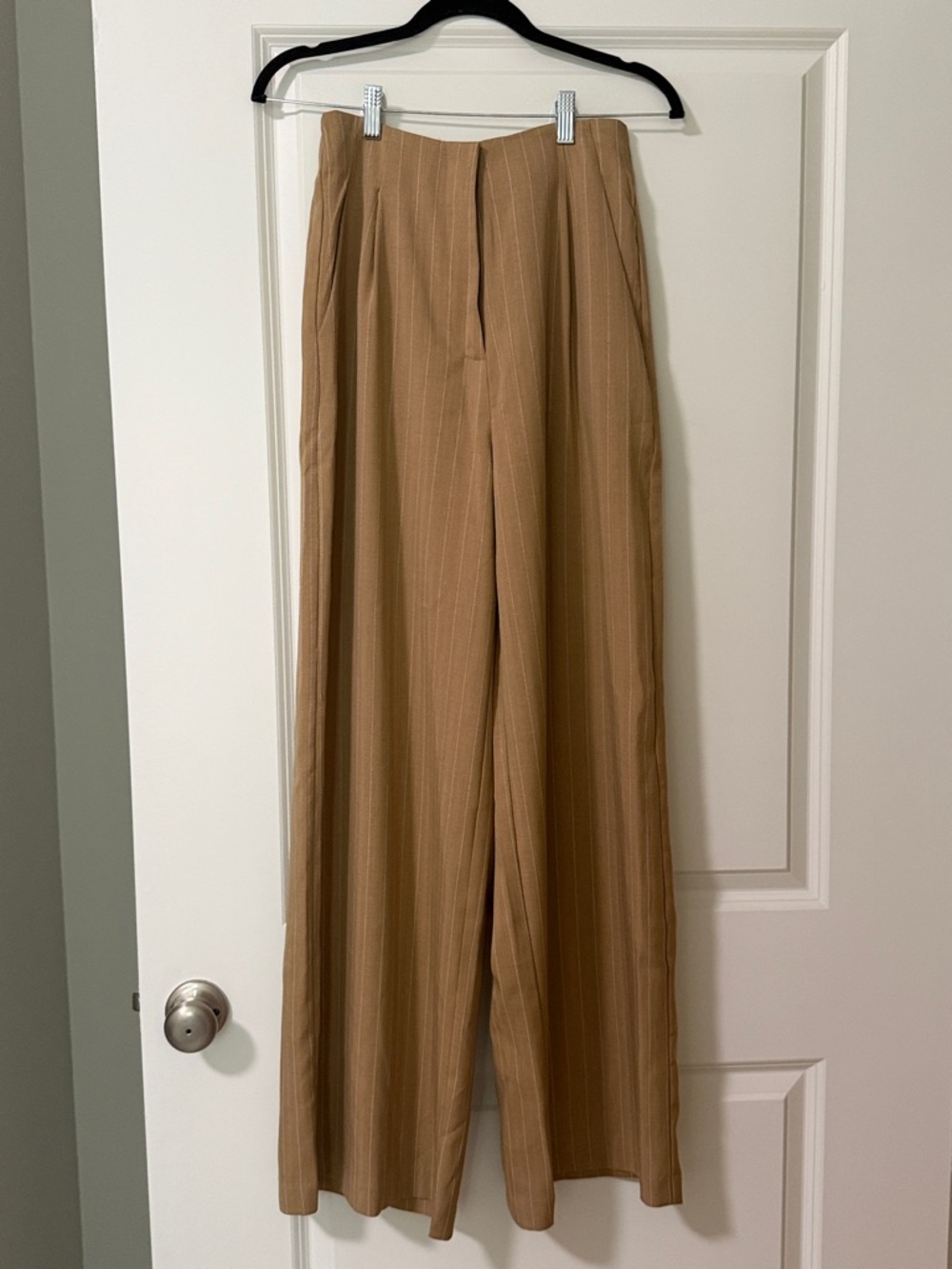 glam Tan Pinstripe high waist Wide Leg Trousers